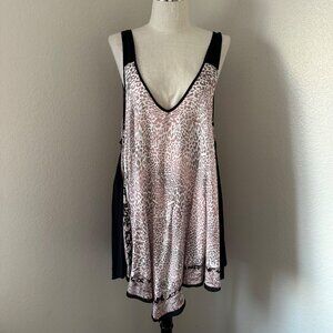 FP Intimately Rose Pink Cheetah Print Black Sides V Neck Tunic Sleeveless Asymme